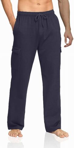 Deyeek Mens Cargo Sweatpants Open Bottom Straight Leg Cargo Sweat Pants for Mens Baggy Lounge Jogger Sweatpants with Pockets in Kuwait