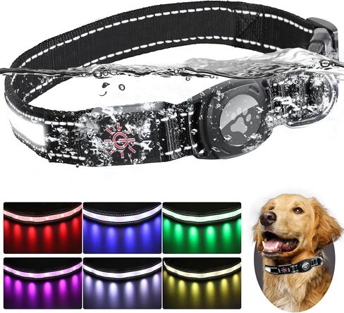 Airtag Dog Collar with Reflective Dog Collar and Light Up Dog Collar for Night Walking and Dog Camping-Dog Light Up Collar with Rechargeable Waterproof Light Can Glow in The Dark Collars(Black,S) in Kuwait