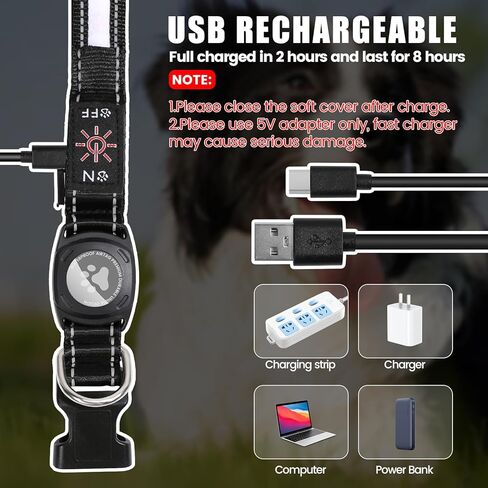 Airtag Dog Collar with Reflective Dog Collar and Light Up Dog Collar for Night Walking and Dog Camping-Dog Light Up Collar with Rechargeable Waterproof Light Can Glow in The Dark Collars(Black,S) in Kuwait