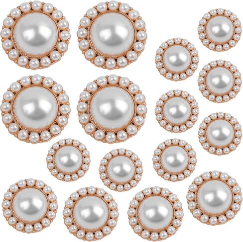 Framendino, 16 Pack Gold Diamond-Encrusted Pearl Buttons Rhinestone Faux Pearl Buttons Metal Button for Coat Knitting Sweaters Sewing Crafting in Saudi Arabia