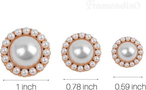 Framendino, 16 Pack Gold Diamond-Encrusted Pearl Buttons Rhinestone Faux Pearl Buttons Metal Button for Coat Knitting Sweaters Sewing Crafting in Saudi Arabia