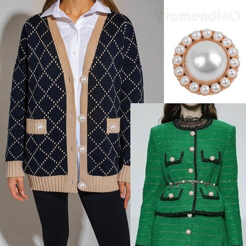 Framendino, 16 Pack Gold Diamond-Encrusted Pearl Buttons Rhinestone Faux Pearl Buttons Metal Button for Coat Knitting Sweaters Sewing Crafting in Saudi Arabia