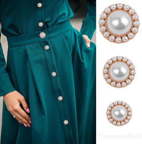 Framendino, 16 Pack Gold Diamond-Encrusted Pearl Buttons Rhinestone Faux Pearl Buttons Metal Button for Coat Knitting Sweaters Sewing Crafting in Saudi Arabia