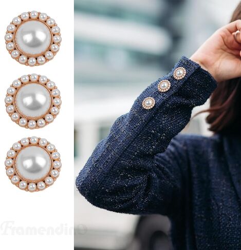 Framendino, 16 Pack Gold Diamond-Encrusted Pearl Buttons Rhinestone Faux Pearl Buttons Metal Button for Coat Knitting Sweaters Sewing Crafting in Saudi Arabia