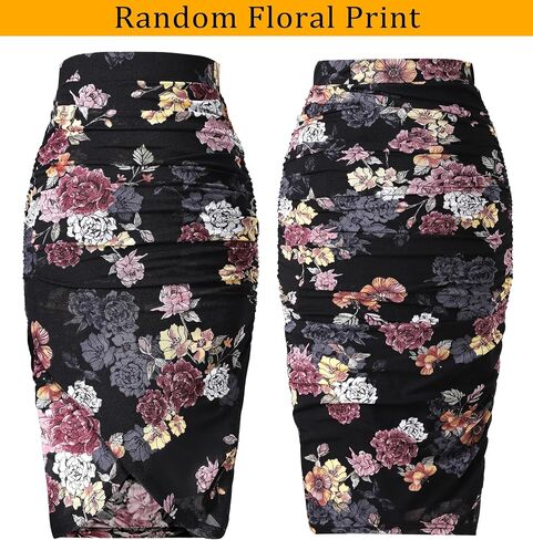 VFSHOW Womens Black Multi Floral Print Ruched Ruffle Shirred High Waist Asymmetric Wrap Casual Party Bodycon Pencil Skirt 9901 BLK XL in Saudi Arabia
