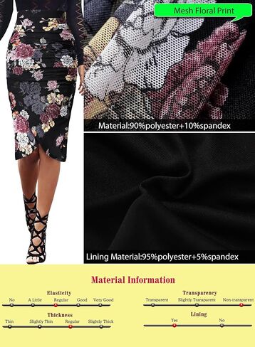 VFSHOW Womens Black Multi Floral Print Ruched Ruffle Shirred High Waist Asymmetric Wrap Casual Party Bodycon Pencil Skirt 9901 BLK XL in Saudi Arabia