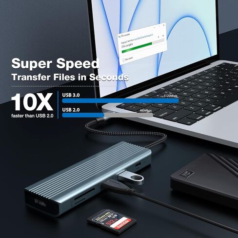 9 in 1 USB C Hub, oditton Versatile Docking Station with 4K@30Hz HDMI, 3 x USB 3.0, USB C 3.0 Data Transfer, USB 2.0, 100W PD, SD/TF Card Reader, Suitable for Laptop and a Variety of Type C Devices in Saudi Arabia