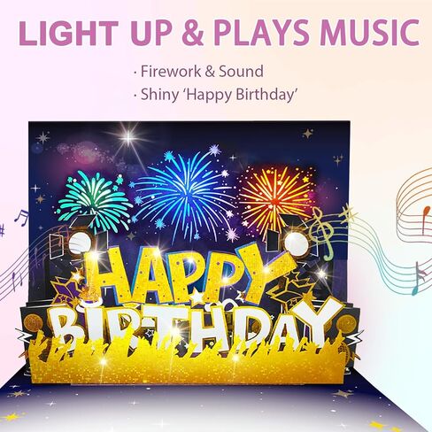3D Pop Up Birthday Card, Musical Happy Birthday Cards LED Happy Birthday Greeting Cards, Pop Up Birthday Greeting Cards for Men Women Girls Boys Him Her Birthday Gifts Card in Kuwait