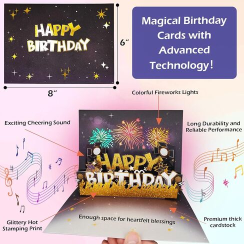 3D Pop Up Birthday Card, Musical Happy Birthday Cards LED Happy Birthday Greeting Cards, Pop Up Birthday Greeting Cards for Men Women Girls Boys Him Her Birthday Gifts Card in Kuwait