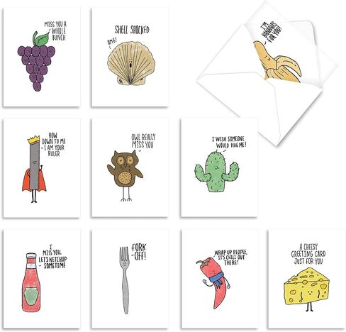 The Best Card Company - Variety Pack of 10 Funny Assorted Blank All Occasions Notecards 4 x 5.12 Inch w/Envelopes - Cartoon Humor for Men, Women (10 Designs, 1 Each) - Wild for Whyatt M6463OCB in Saudi Arabia