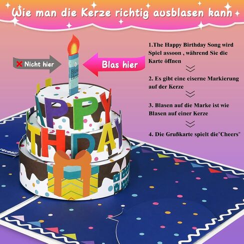 Musical Birthday Card, 3D Birthday Popup Cards & Blowable LED Light & Play Music Birthday Card, Blow out Light and Cheers 'Happy Birthday' Funny Birthday Greeting Card for Women Men Kids Husband Mom in Saudi Arabia