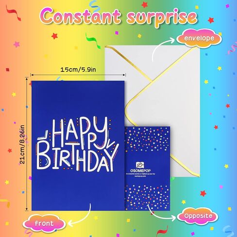 Musical Birthday Card, 3D Birthday Popup Cards & Blowable LED Light & Play Music Birthday Card, Blow out Light and Cheers 'Happy Birthday' Funny Birthday Greeting Card for Women Men Kids Husband Mom in Saudi Arabia