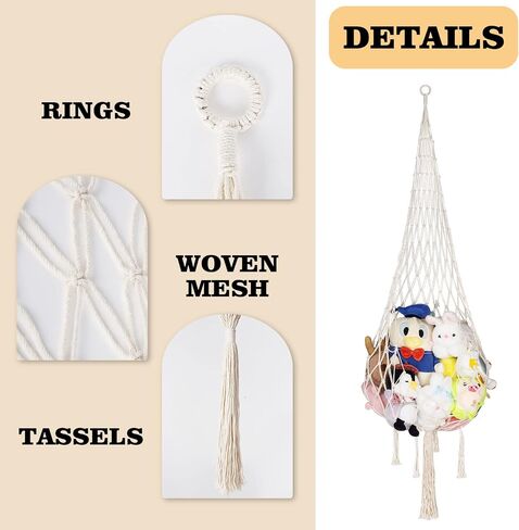 Stuffed Animal Net or Hammock Handmade Large Macrame Toy Display Hammock Organizer for Corners, Walls and Ceiling Hanging Plushie Net Toys Holder for Kids Room Boho Storage(Rose Red in Saudi Arabia