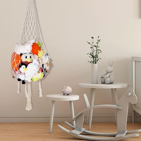 Stuffed Animal Net or Hammock Handmade Large Macrame Toy Display Hammock Organizer for Corners, Walls and Ceiling Hanging Plushie Net Toys Holder for Kids Room Boho Storage(Rose Red in Saudi Arabia