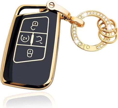 OLLEN Key Fob Cover with Keychain, Fit for Volkswagen VW Jetta Tiguan Passat Golf GTI Atlas Alltrack Arteon Taos, for Smart Keyless Entry Remote, Full Protection Soft TPU Key Case, 4 Button, Black in Saudi Arabia