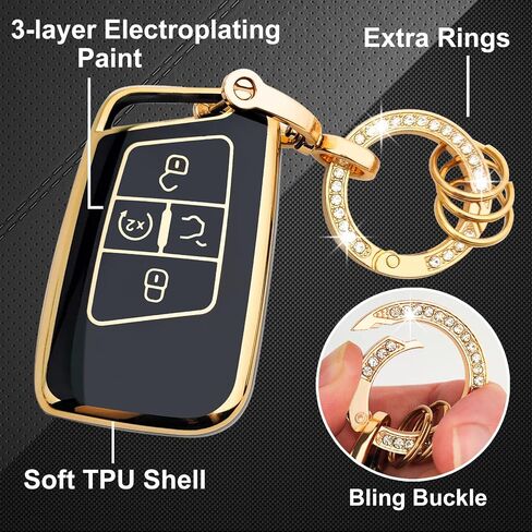 OLLEN Key Fob Cover with Keychain, Fit for Volkswagen VW Jetta Tiguan Passat Golf GTI Atlas Alltrack Arteon Taos, for Smart Keyless Entry Remote, Full Protection Soft TPU Key Case, 4 Button, Black in Saudi Arabia