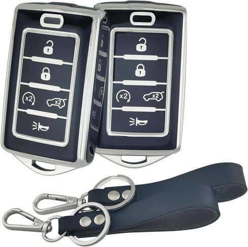 2Pcs 5 Buttons TPU Smart Key Fob for 2023 2022 2021 Jeep Grand Cherokee L Grand Wagoneer Key Fob Cover M3NWXFOB1 (Black) in Saudi Arabia