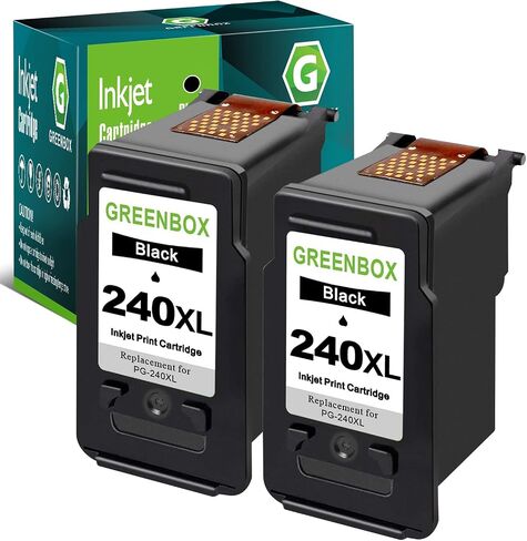خرطوشة حبر سوداء معاد تصنيعها عالية الإنتاجية PG-240 XL من GREENBOX لطابعة Canon 240XL PG240 لطابعة Pixma MG3600 MG3620 MG3220 MG3520 MG3522 MX432 MX472 MX512 MX532 TS5120 (عبوتان) in Saudi Arabia