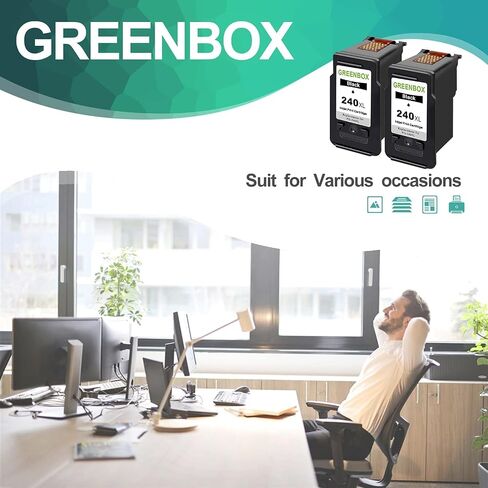 خرطوشة حبر سوداء معاد تصنيعها عالية الإنتاجية PG-240 XL من GREENBOX لطابعة Canon 240XL PG240 لطابعة Pixma MG3600 MG3620 MG3220 MG3520 MG3522 MX432 MX472 MX512 MX532 TS5120 (عبوتان) in Saudi Arabia