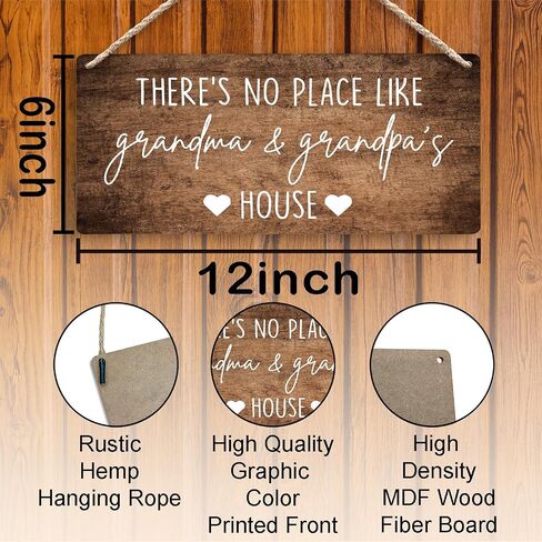 Grandma and Grandpa's House Hanging Wooden Signs 12x6, Grandma and Grandpa Gifts, Grandparents Gifts House Wall Decor, Grandkids Welcome Sign Decor Gifts for Grandma and Grandpa Grandparents in Kuwait