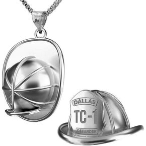 PicturesOnGold.com 3D Firefighter Helmet with Badge Number & Department in Solid Sterling Silver, Solid 14k Gold, or Stainless Steel