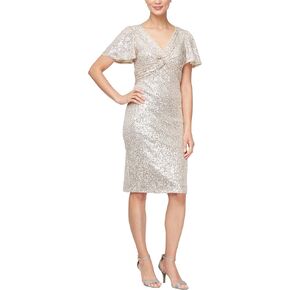 Alex Evenings Women's Short Sequin Twist Front Cocktail Dress