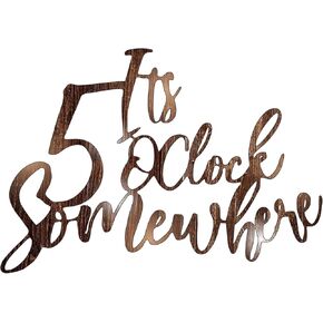 Demissle Metal Bar Signs for Home Bar Decoration It's 5 O'clock Somewhere Word Sign 10 x 15 Vintage Retro Metal Bar Wall Art Black Hanging Sign for Home Bar Salon Farmhouse Kitchen (Vintage Brown)