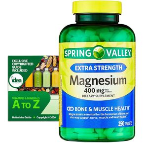 Spring Valley Magnesium Oxide 400 mg Extra Strength, 250 Tablets (1 Pack) Bone & Muscle Health Bundle with Exclusive Vitamins & Minerals - A to Z - Better Idea Guide - Parent