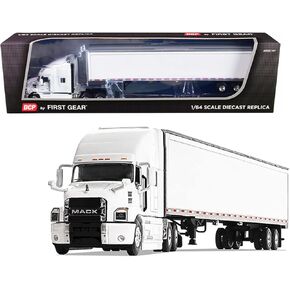 First Gear 1/64 Scale Diecast Collectible White/White Mack Anthem Sleeper Cab Tractor with 53' Trailer (#60-0367)