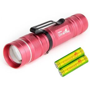 ULTRAFIRE Small Tactical LED Flashlight with AA Battery, 300 Lumens 3 Modes Adjustable Focus Bright Mini EDC Flashlight for Kids Camping Outdoor, J3 (Pink)