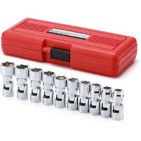 MIXPOWER 7-piece 3/8" Drive Universal Joint Socket Set, 6 Point, SAE, 3/8" - 3/4", 3/8"Drive Swivel Socket with Flexible Wobble, CR-V Impact Grade