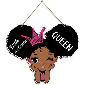 Black Girl Magic Door Decor Sign, Black Girl Wood Hanging Plaque for Home Wall Bedroom Living Room Decor Sign, Little Melanin Queen Sign for Farmhouse Home in Kuwait