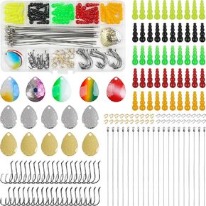 Fishing Lure Making Kit 165pcs Spinner Bait Making Kit DIY Fishing Kit with Spinner Blades Fishing Hooks Beads Crawler Worm Harness Tackle Box for Walleye Rig Spinner Rigs
