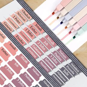 Bible Tabs, 75 Tabs and 6Pcs Bible Highlighter, Bible Tabs for Study Bible, Laminated Bible Tabs for Women and Men, Bible Index Tabs, Bible Book Tabs Bible Labels Tabs No Bleed Highlighters