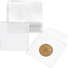 50 PCS Single Pocket Coin Sleeves, 2.2 Inch Individual Clear PVC Pockets Coin Sleeves Collector Anti-Oxidation Storage Bags for Coin Jewelry Small Items Storage
