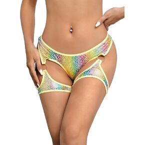 OYOANGLE Women's Leopard High Waist Garter Panty Cut Out Boyshorts Bottom Underwear