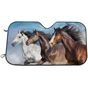Three Horses Windshield Sun Shade for Car SUV Truck(51"" X 27.5"") Foldable Uv Ray Reflector Front Window Sun Shade Visor Shield Cover (Upgrade Hardened)