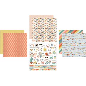 12x12 Inch Boho Scrapbook Paper - with Boho Stickers | Aesthetic Groovy Set of 3 Boho Paper, Boho Theme Stickers for Journal, Scrapbook, Album, DIY Crafts | Boho Scrapbooking Supplies | 4 Items