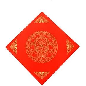 KYMY Chinese Red Xuan Paper with 34cm x 34cm,Chinese Spring Festival Fu Charater Blank Calligraphy Doufang Red Rice Paper for Chinese New Year Party Decoration,20 Sheets/Pack