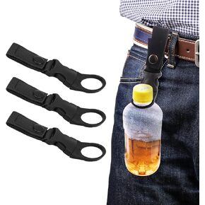 LYU 3PCS Buckle Portable Water Bottle Ring Frame, Backpack with Water Bottle Rack for Hiking, Outdoor Tactical Nylon Braided Belt Buckle, Camping Hiking(Black)
