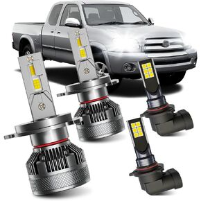 Fits for 2000-2006 Toyota Tundra High Low Beam Fog Lights Bulbs Combo Pack, 6000K White Plug-and-Play Super Bright Light Bulbs, Pack of 4