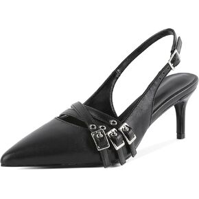Eldof Women Slingback Heels Eyelet Buckle Strap Pointed Toe Slip On Kitten Heel Pumps Shoes Dressy 2.5 Inches