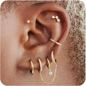 Gold Earrings Set for Women, 14K Gold Plated Stud and Cartilage Earring Sets for Multiple Piercing, Hypoallergenic Stackable Small Gold Huggie Hoop Earrings for Jewelry Gift