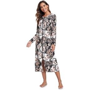 Vslarh Women Short Sleeve Zip Front Nightgowns Full Length Cotton Robes Loose Housecoat Loungewear with Pockets S-XXL
