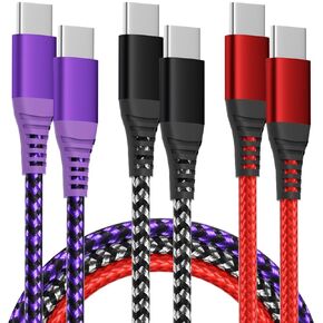 3Pack 60W USB C to USB C Charger Cable, Nylon Braided Type C to Type C Fast Charging Cable for TypeC Phones (3FT)