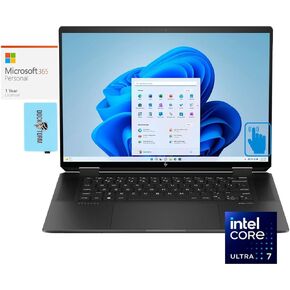 HP Spectre x360 Home & Business 2-in-1 Laptop (Intel Ultra 7-155H 16-Core, 16GB LPDDR5X 7466MHz RAM, 2TB PCIe SSD, Intel Arc, 16.0" 120 Hz Win 11 Pro) with MS 365 Personal, Dockztorm Hub