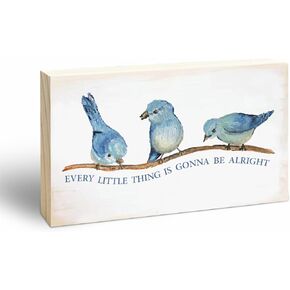 Rustic Pine Wood Block Sign - Every Little Thing Is Gonna Be Alright - Positive Wooden Plaque For Desk Top, Shelf, Living Room, Gift For Friends, Home & Office Decorations(3 X 5 Inches) - 39