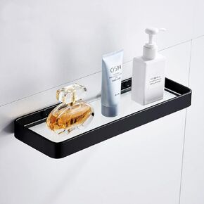 15.7 inch Glass Bathroom Wall Shelf, Black Glass Shelf with Tempered Glass, Glass Floating Shelves for Bathroom, Rectangle Glass Shelf for Bathroom Organization and Storage (1 Tier)