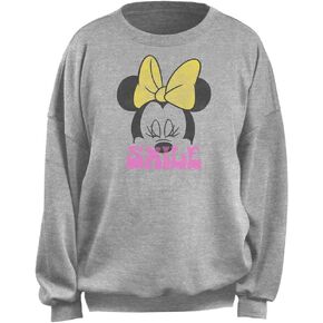 Disney Women's Junior's Smile Minnie Oversized Fleece, Heather Grey, Large