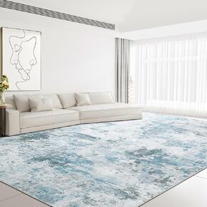HOMBYS 8x10 ft Modern Abstract Area Rug for Living Room Bedroom, Large Floor Carpet with Non-Slip Backing for Indoor Office Dining Room, Boho Home Deco, Blue, Machine Washable